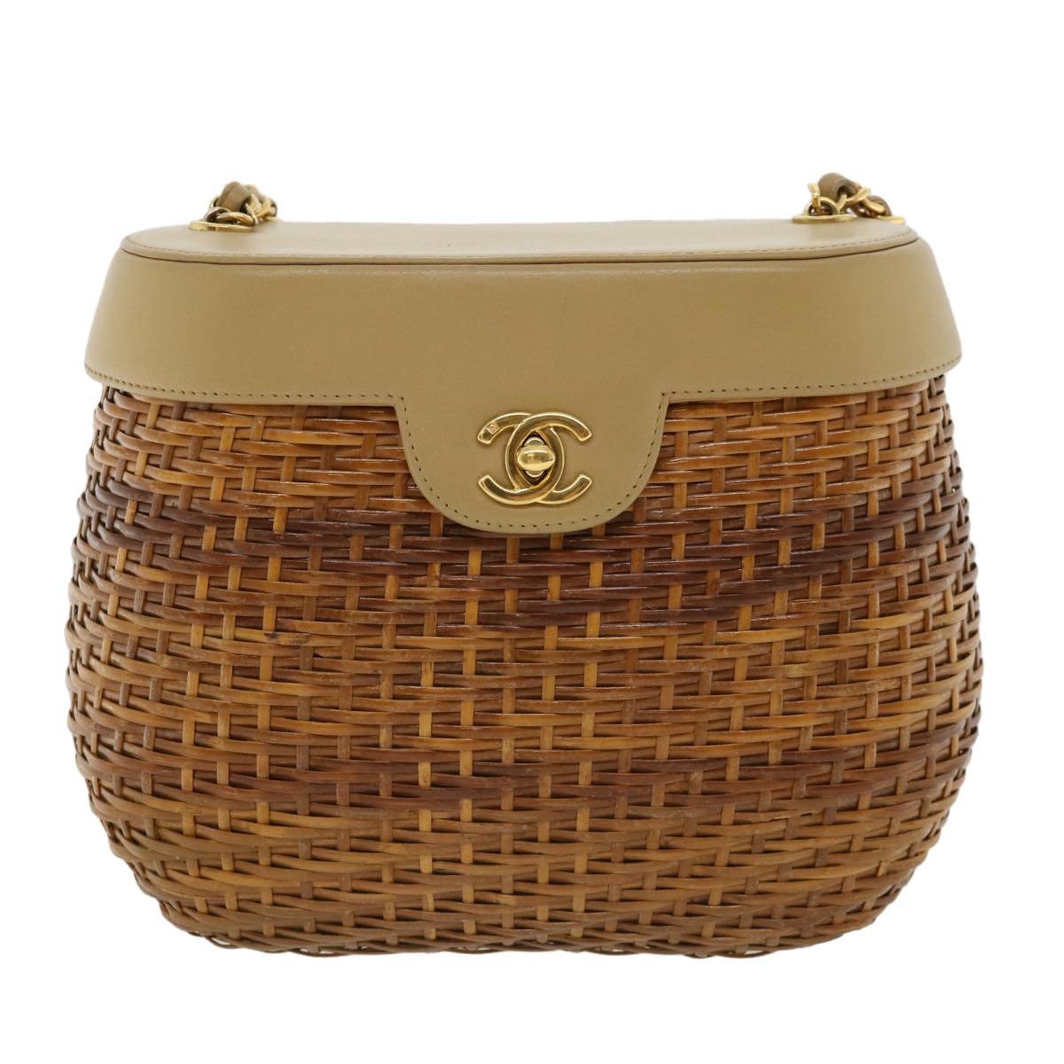 CHANEL Basket Chain Shoulder Bag Leather rattan Brown CC 31896S