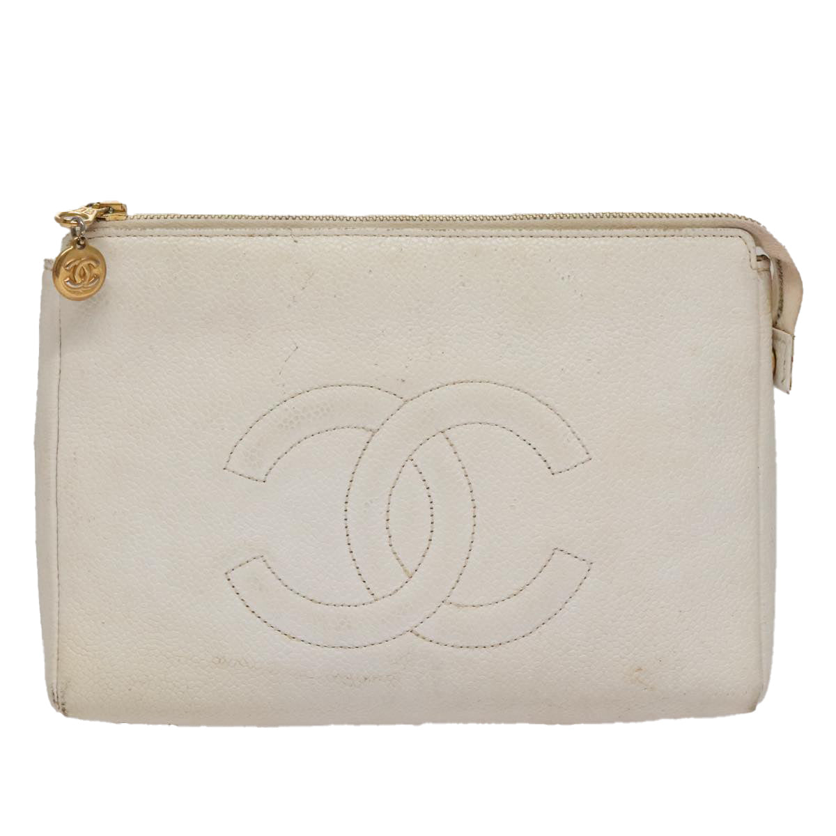CHANEL Pouch Caviar Skin White Gold CC ti2536