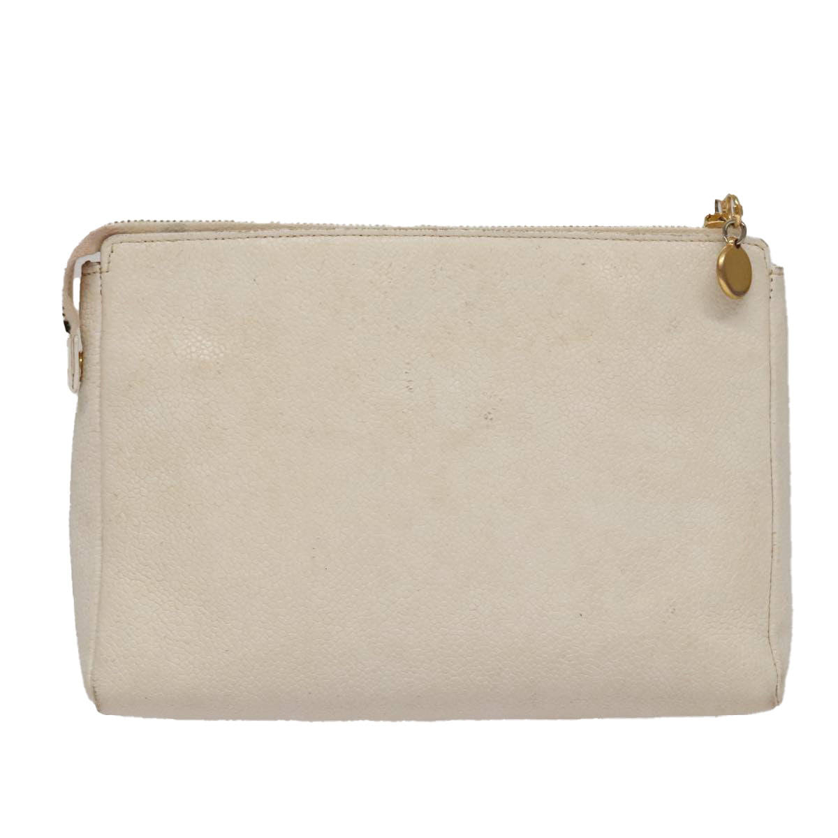 CHANEL Pouch Caviar Skin White Gold CC ti2536