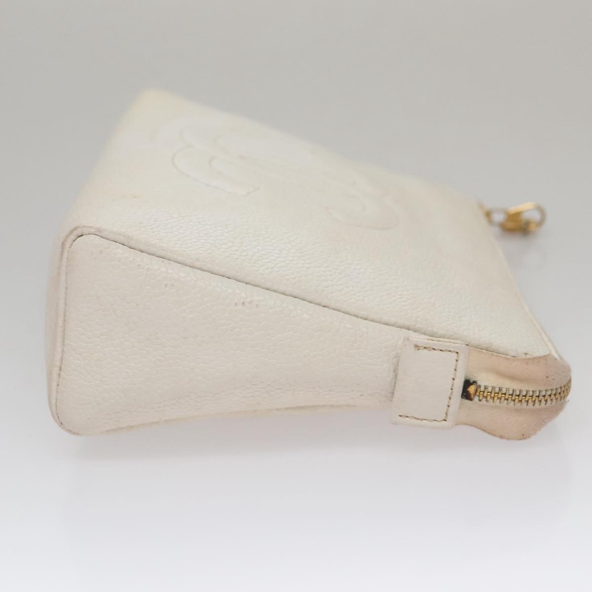CHANEL Pouch Caviar Skin White Gold CC ti2536