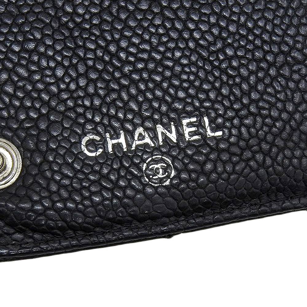 Chanel Leather Round Zipper Long Wallet Black