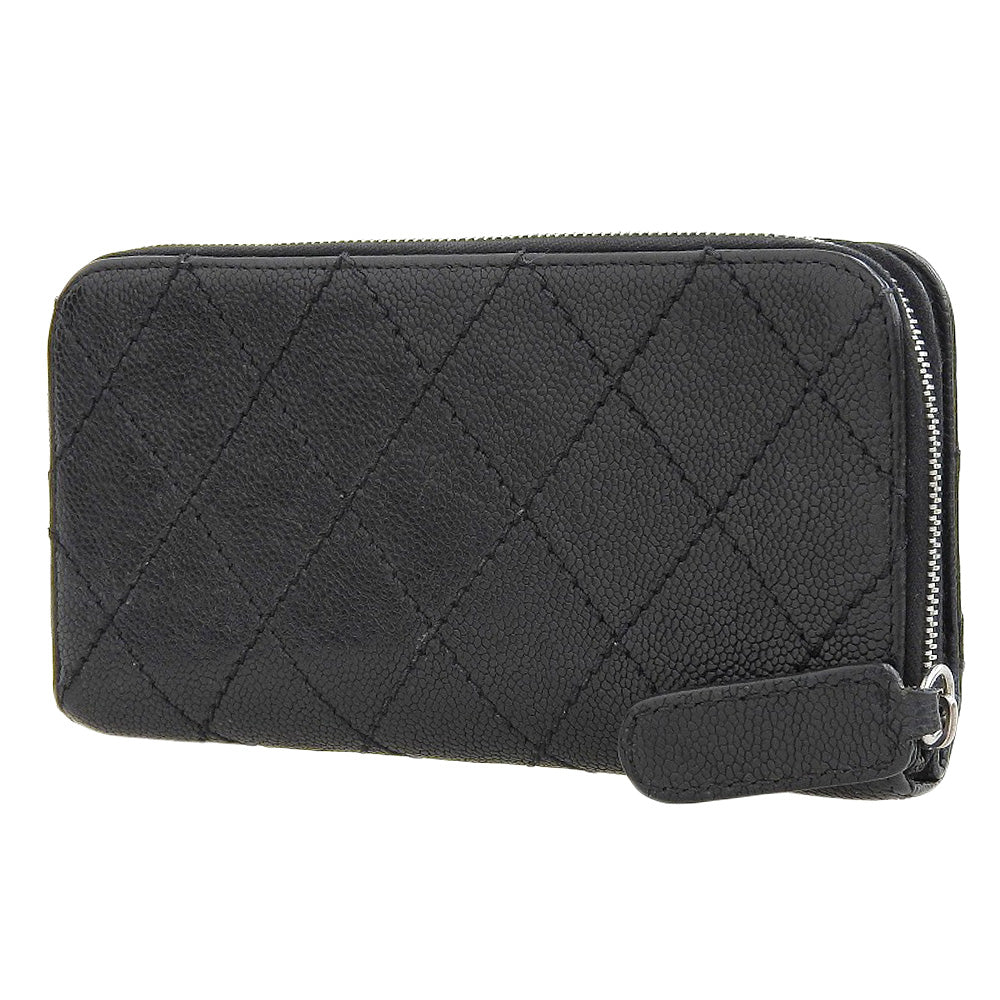 Chanel Leather Round Zipper Long Wallet Black