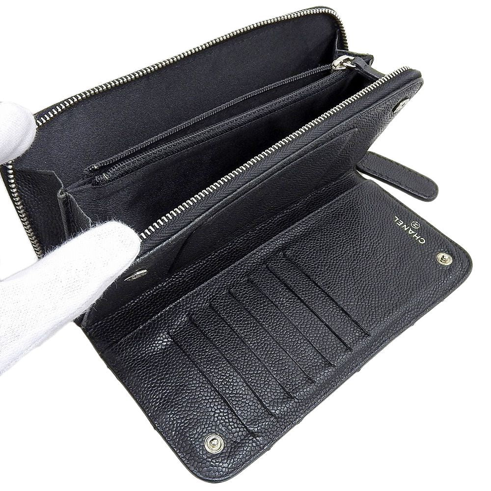 Chanel Leather Round Zipper Long Wallet Black
