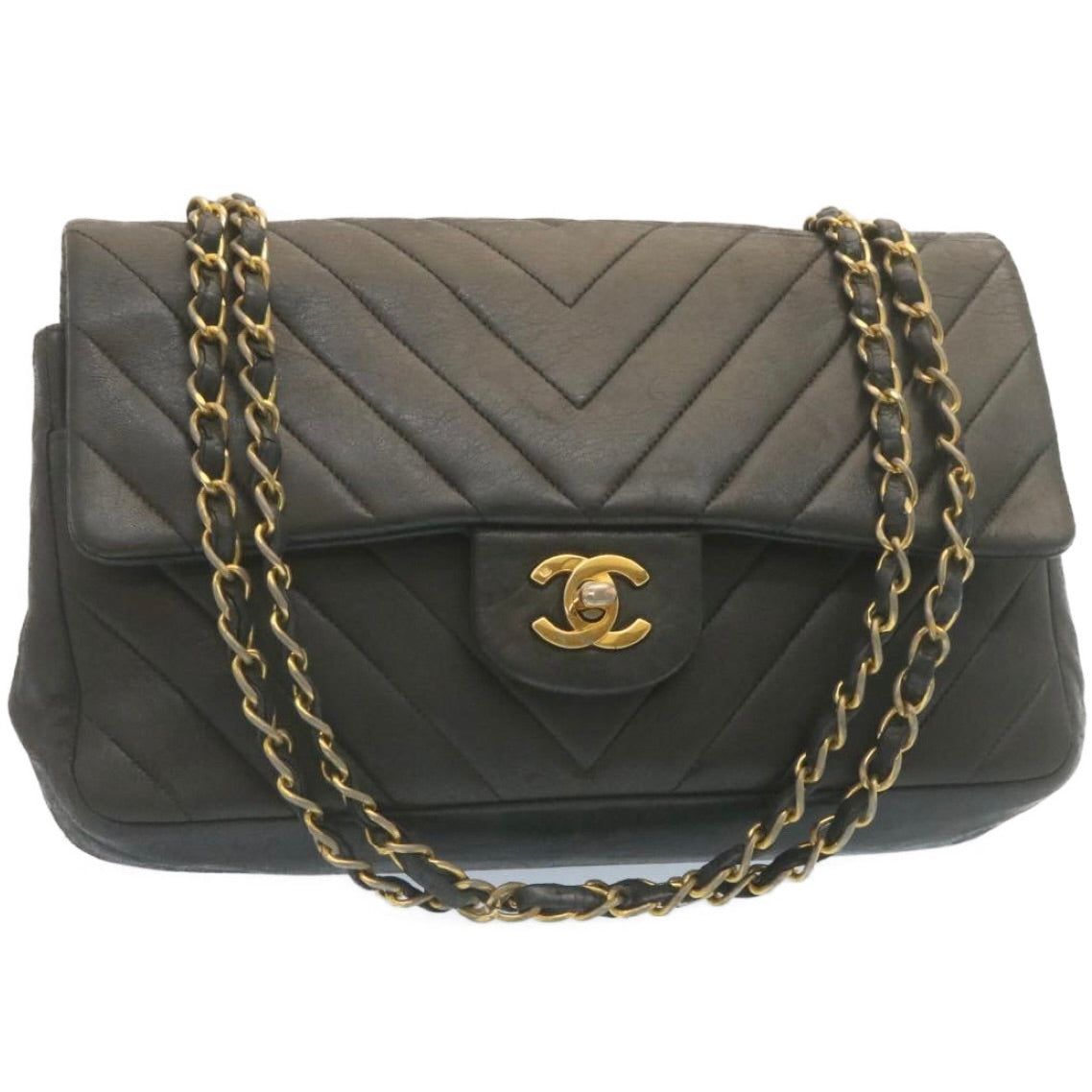 CHANEL Mademoiselle Turn Lock Flap Shoulder Bag Lamb Skin Black CC ai677A