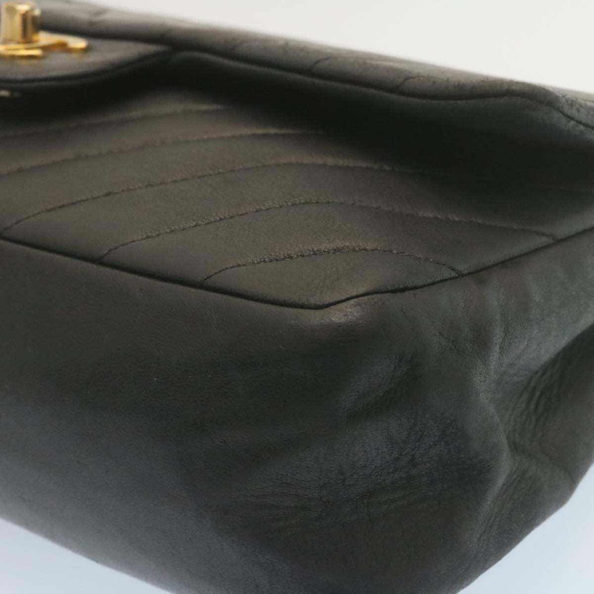 CHANEL Mademoiselle Turn Lock Flap Shoulder Bag Lamb Skin Black CC ai677A