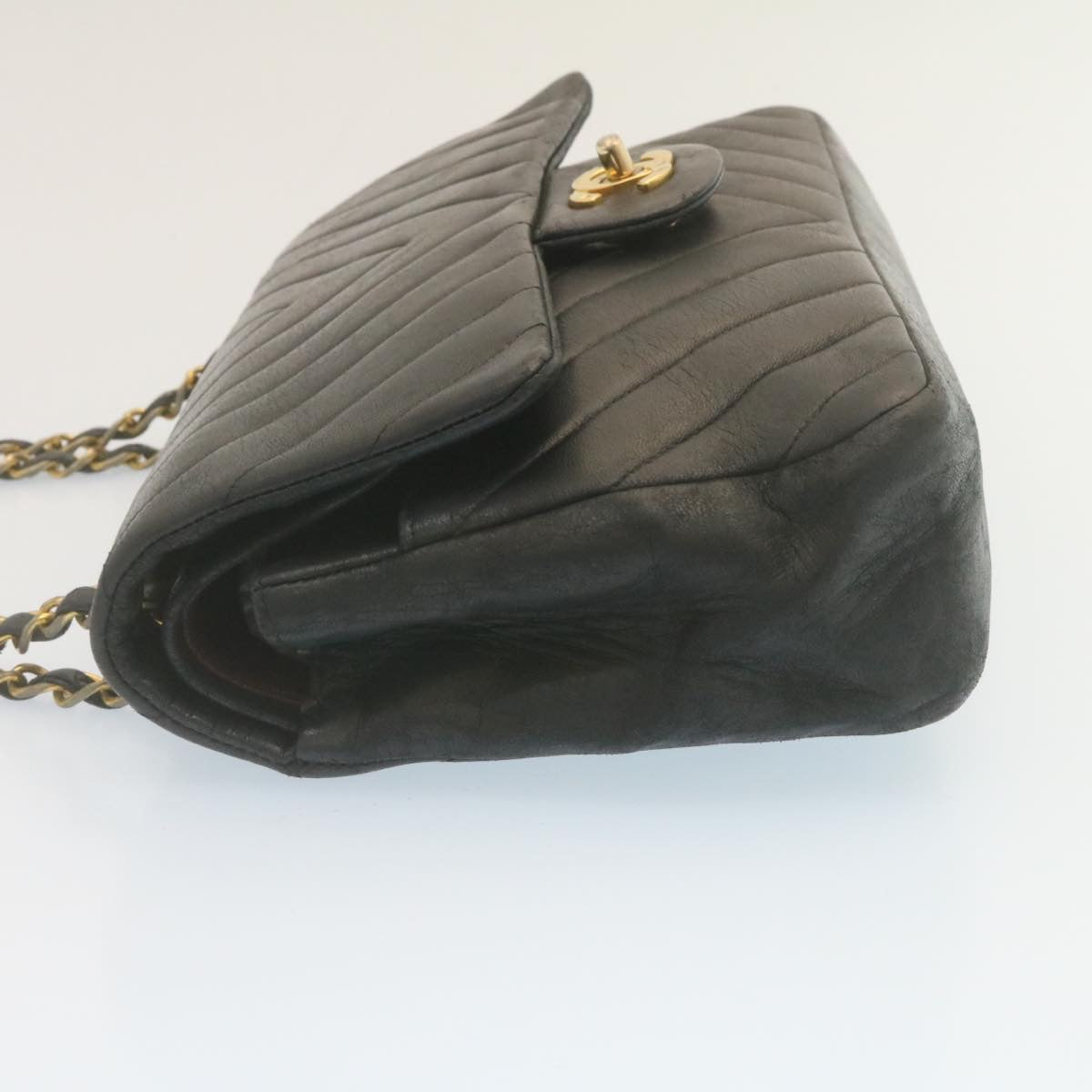 CHANEL Mademoiselle Turn Lock Flap Shoulder Bag Lamb Skin Black CC ai677A