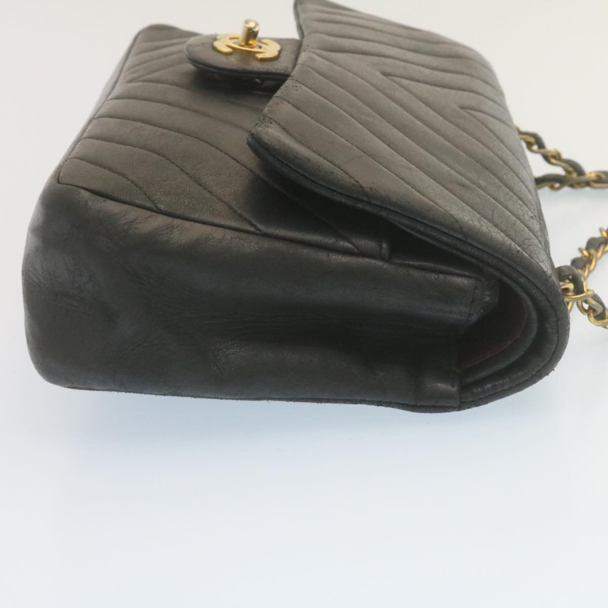 CHANEL Mademoiselle Turn Lock Flap Shoulder Bag Lamb Skin Black CC ai677A