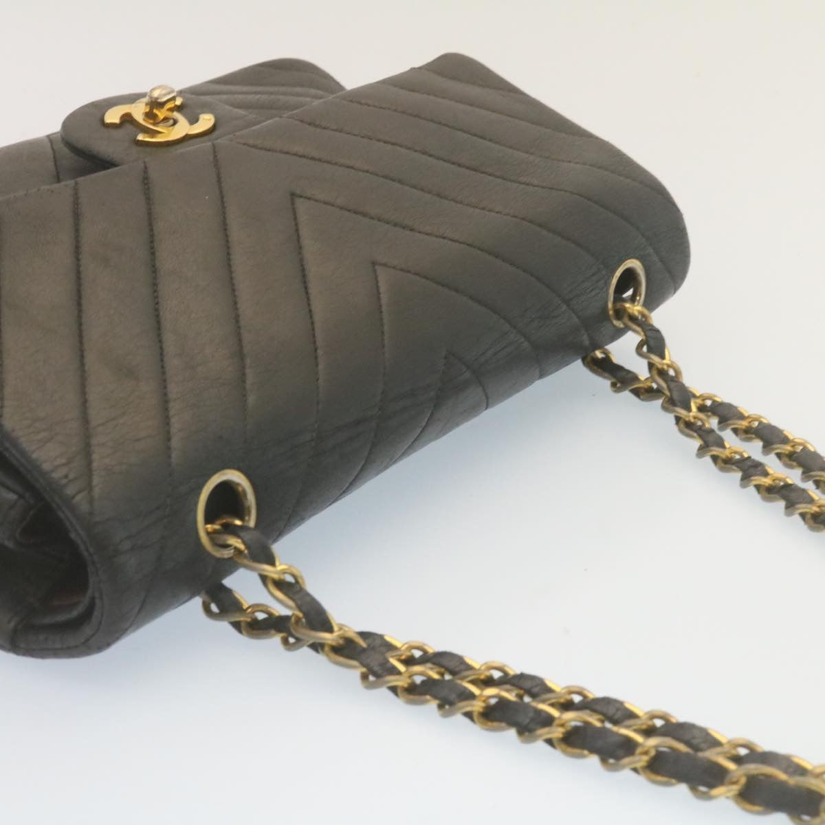 CHANEL Mademoiselle Turn Lock Flap Shoulder Bag Lamb Skin Black CC ai677A