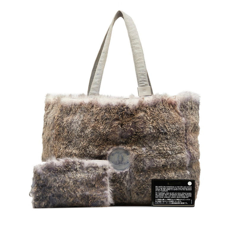 Chanel Rabbit Fur Suede Coco Mark Handbag Tote