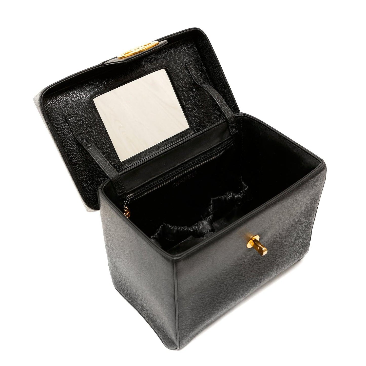 Chanel Black Caviar Large Vanity Box NO Straps w/ Gold Hardware