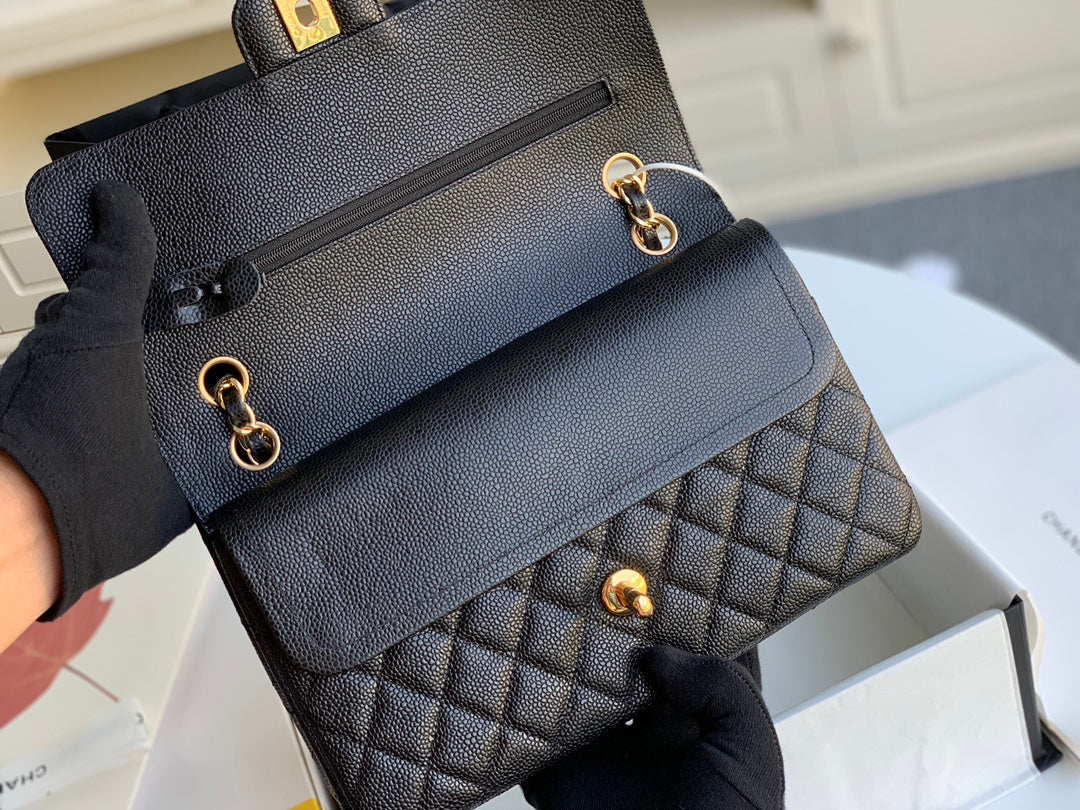 CHANEL MEDIUM FLAP BAG 25CM BLACK CAVIAR GOLD HARDWARE