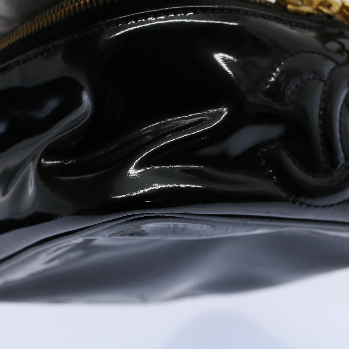 CHANEL Vanity Cosmetic Pouch Patent leather Black CC yb378