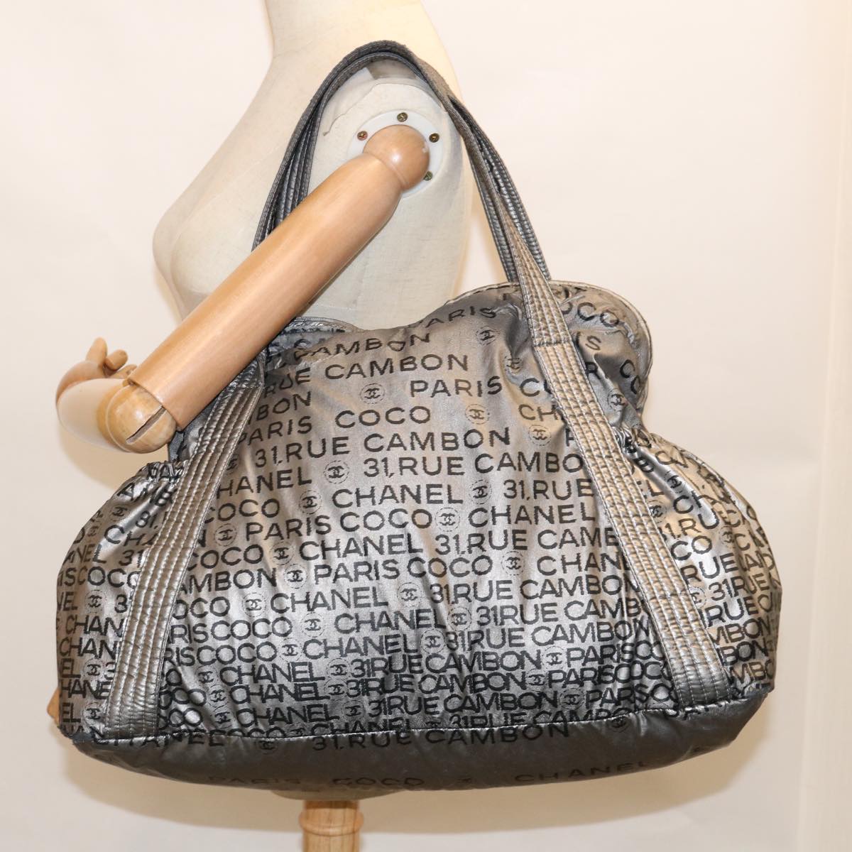 CHANEL Unlimited Shoulder Bag Nylon Silver CC yb486