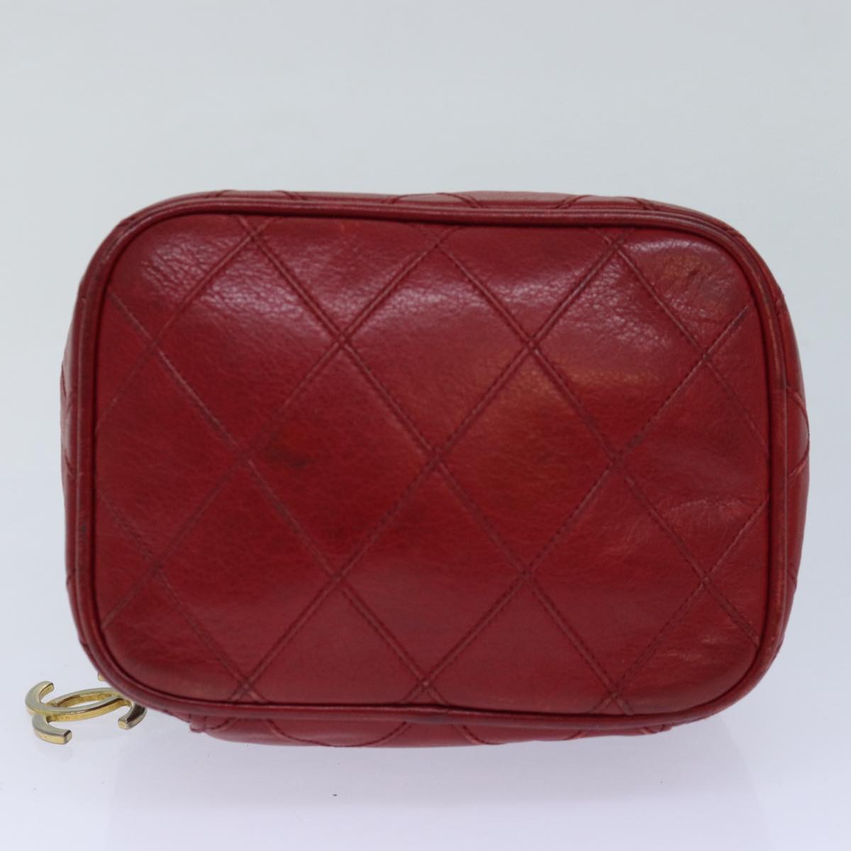 CHANEL Bicolore Chain Hand Bag Leather Red CC yb605