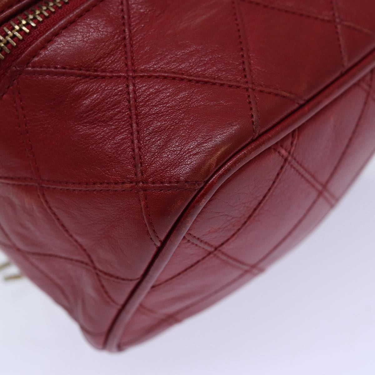 CHANEL Bicolore Chain Hand Bag Leather Red CC yb605