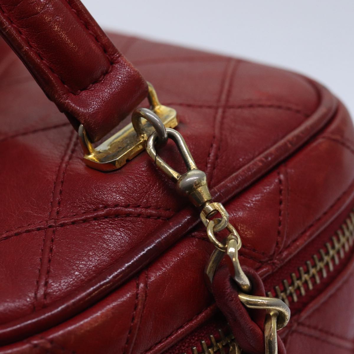 CHANEL Bicolore Chain Hand Bag Leather Red CC yb605