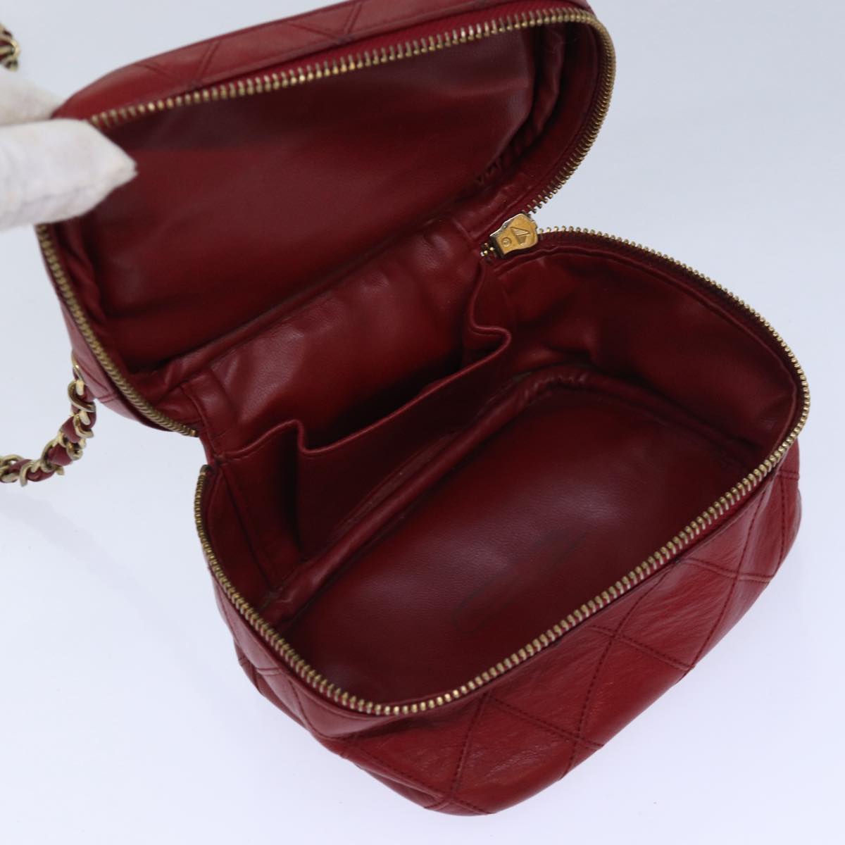 CHANEL Bicolore Chain Hand Bag Leather Red CC yb605