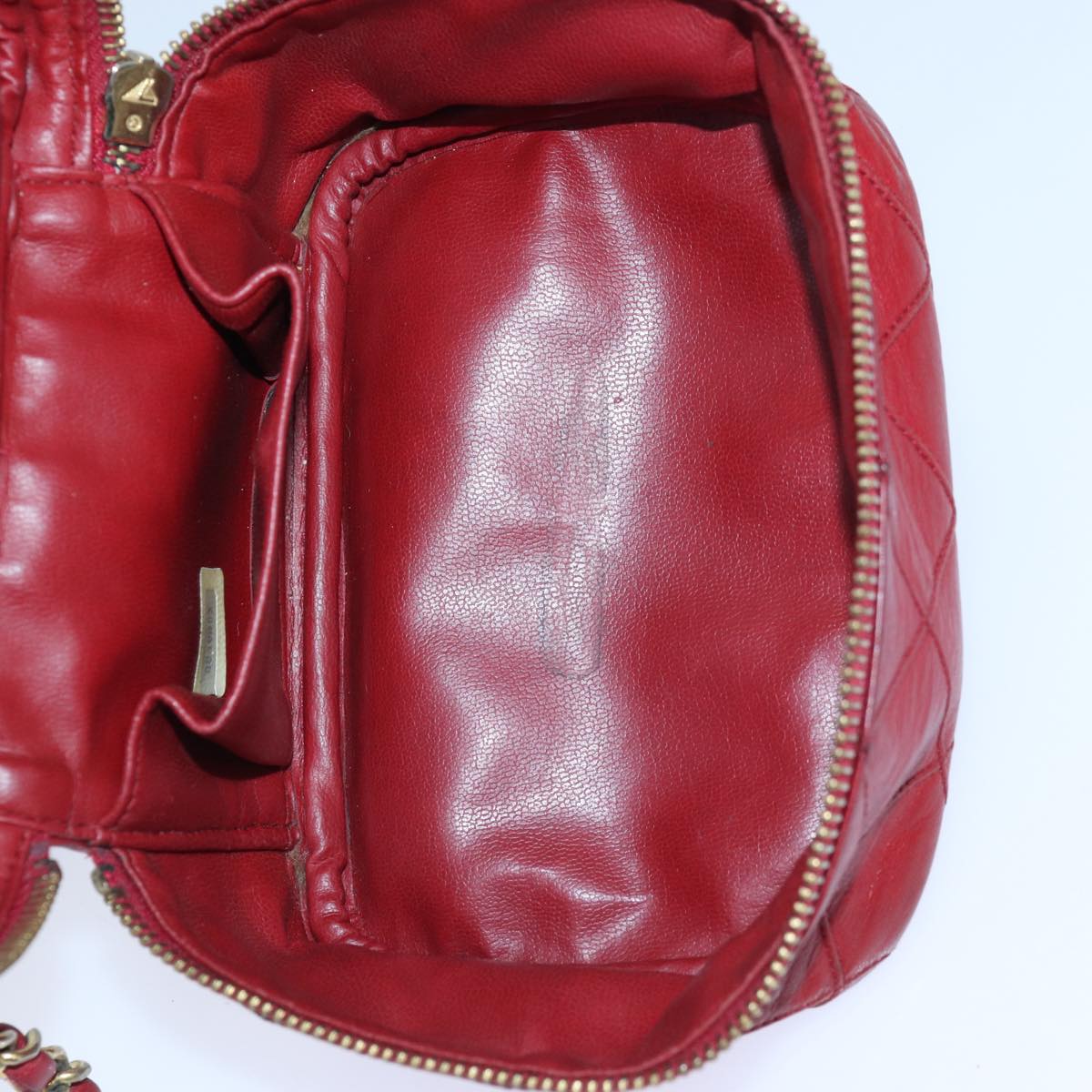 CHANEL Bicolore Chain Hand Bag Leather Red CC yb605