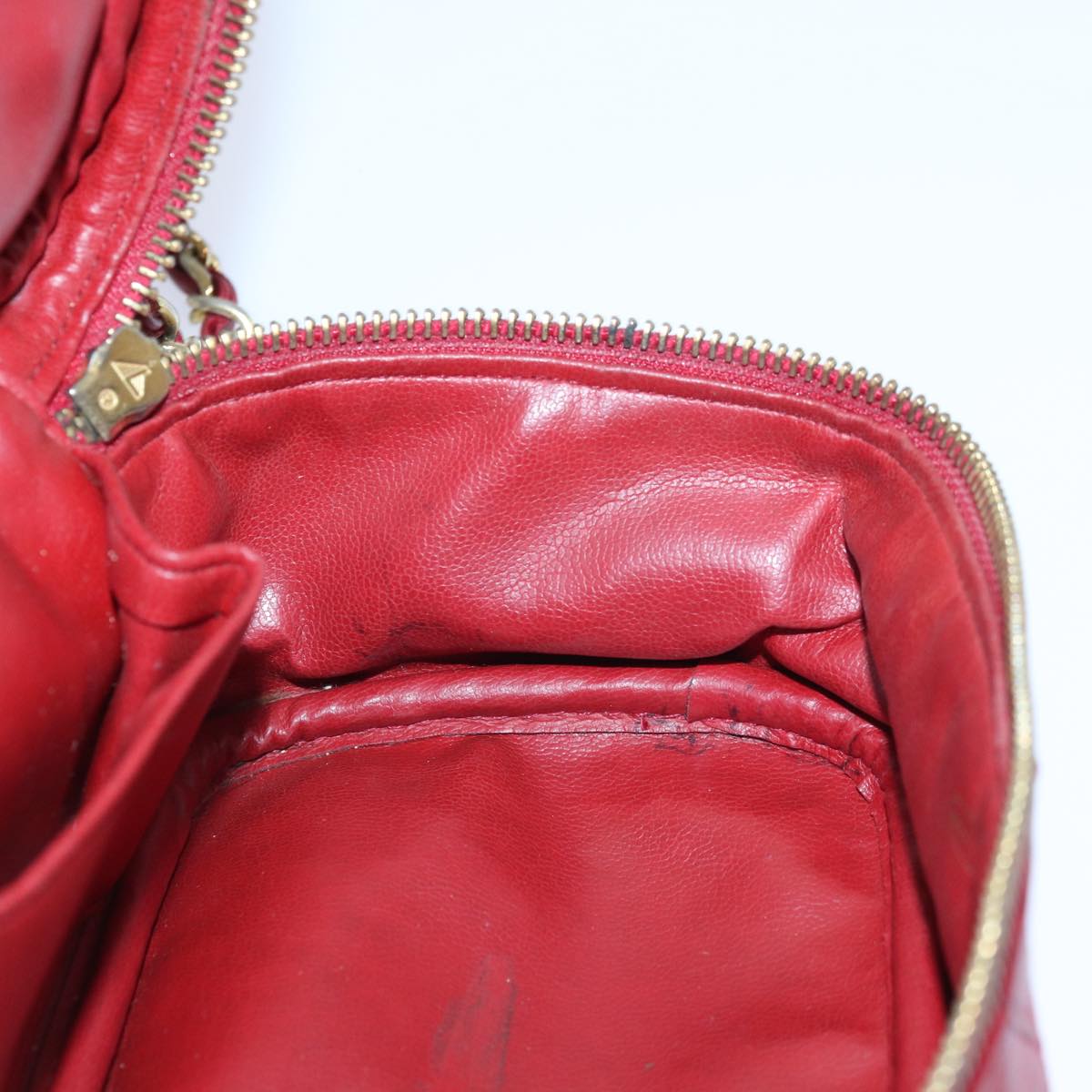 CHANEL Bicolore Chain Hand Bag Leather Red CC yb605