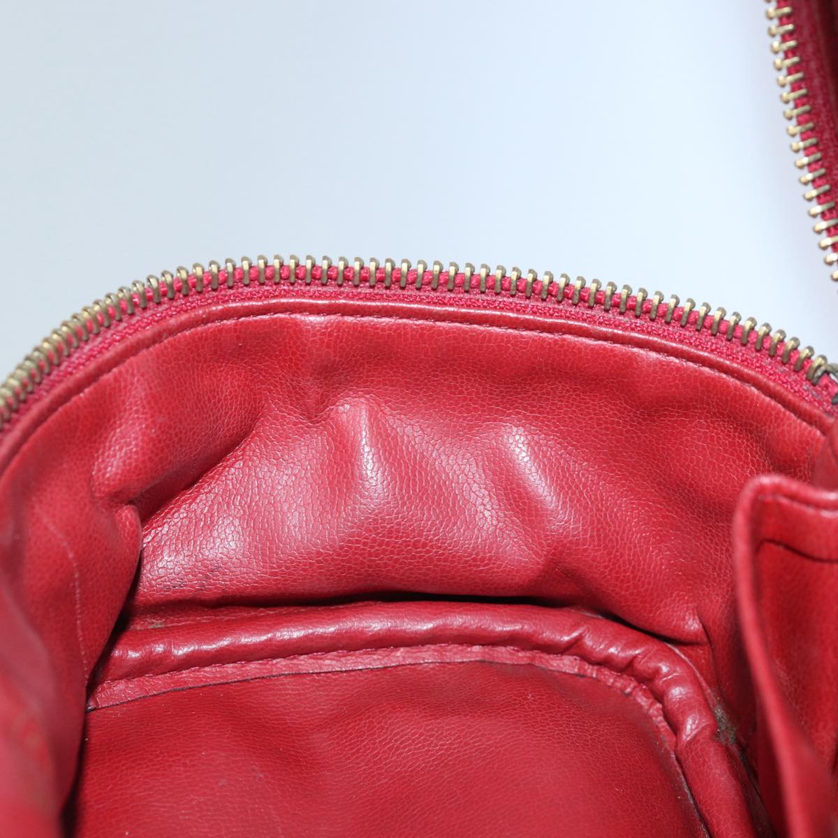 CHANEL Bicolore Chain Hand Bag Leather Red CC yb605