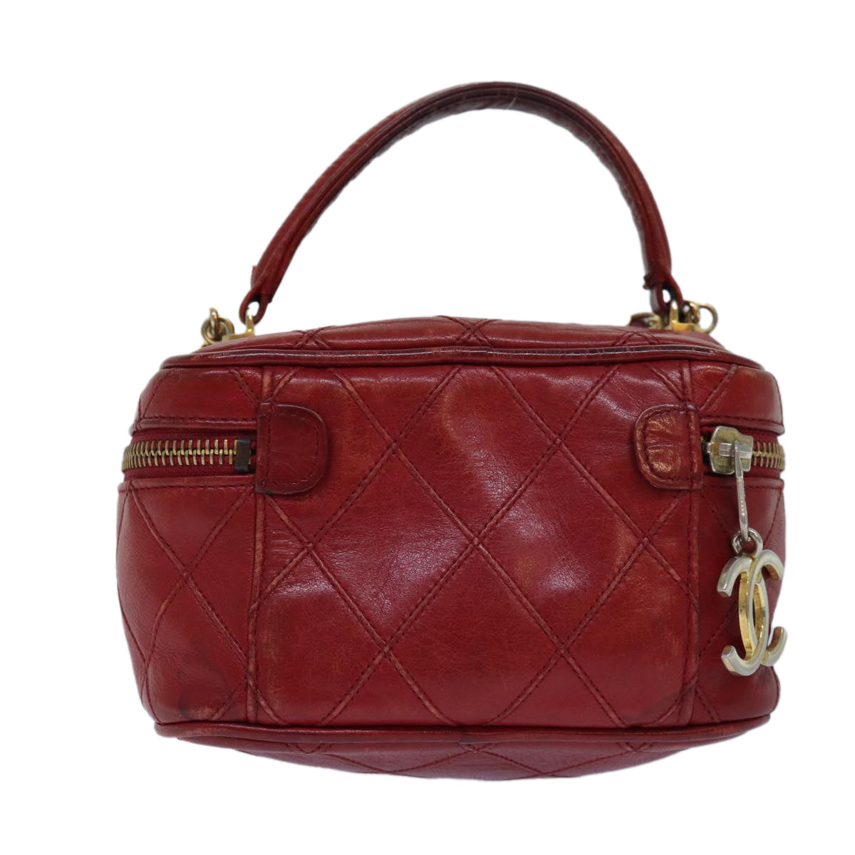 CHANEL Bicolore Chain Hand Bag Leather Red CC yb605