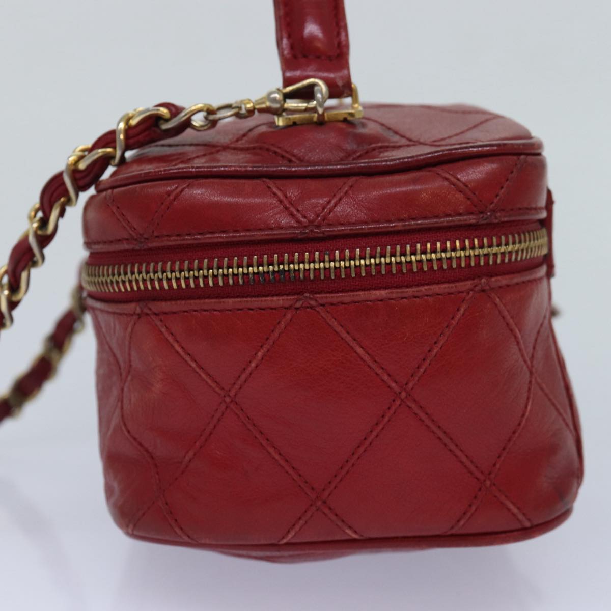 CHANEL Bicolore Chain Hand Bag Leather Red CC yb605