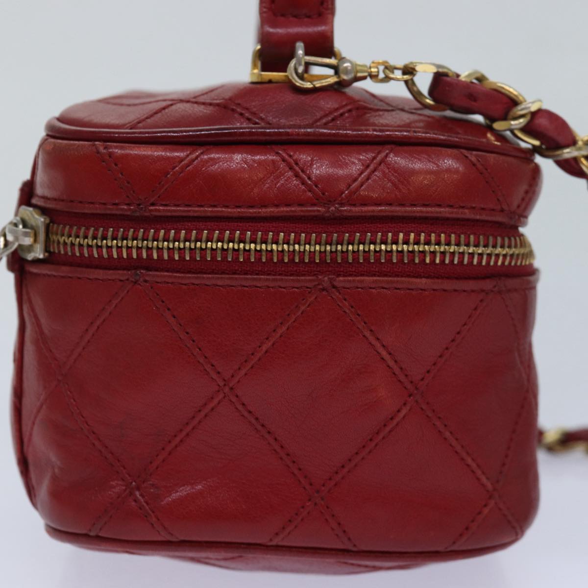 CHANEL Bicolore Chain Hand Bag Leather Red CC yb605