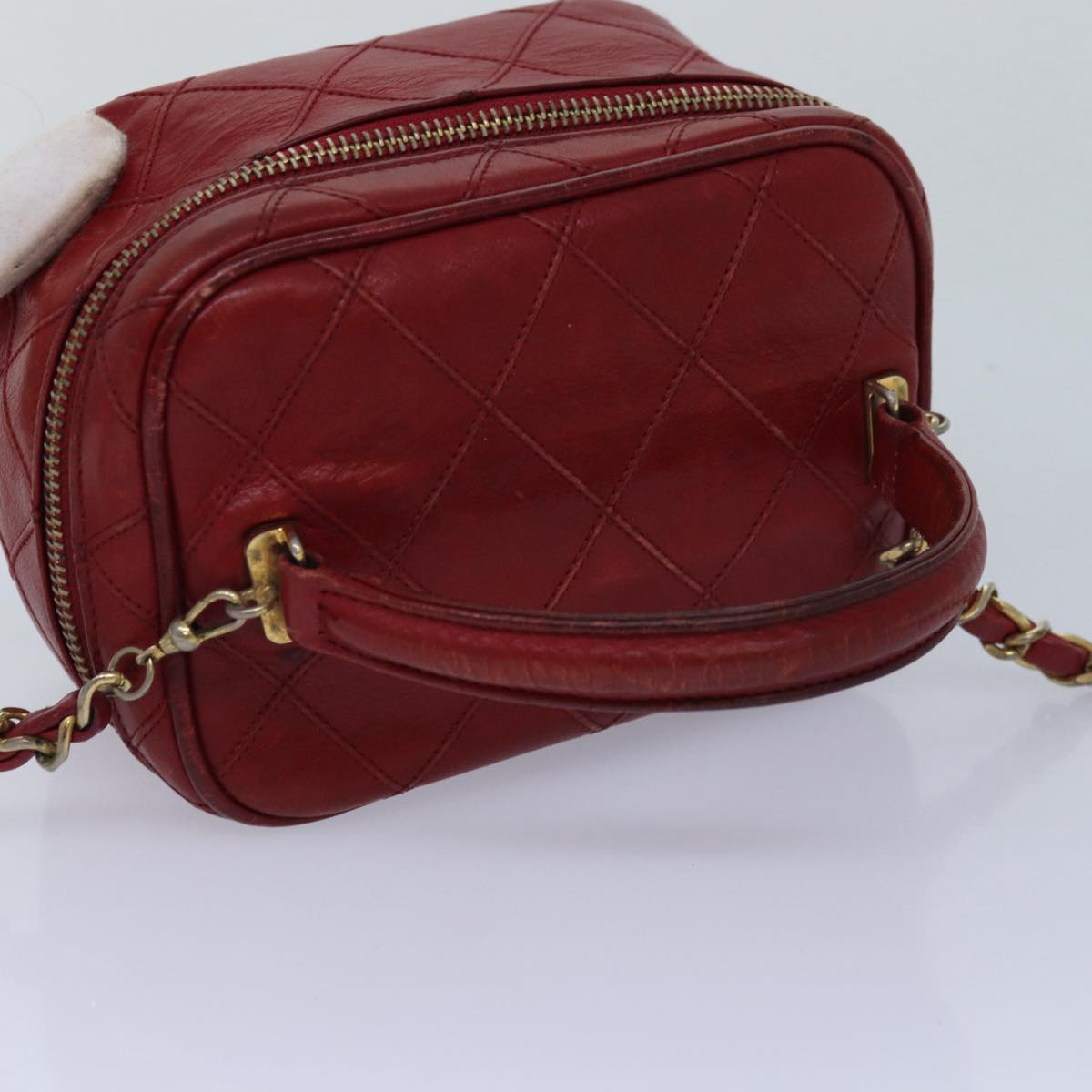 CHANEL Bicolore Chain Hand Bag Leather Red CC yb605