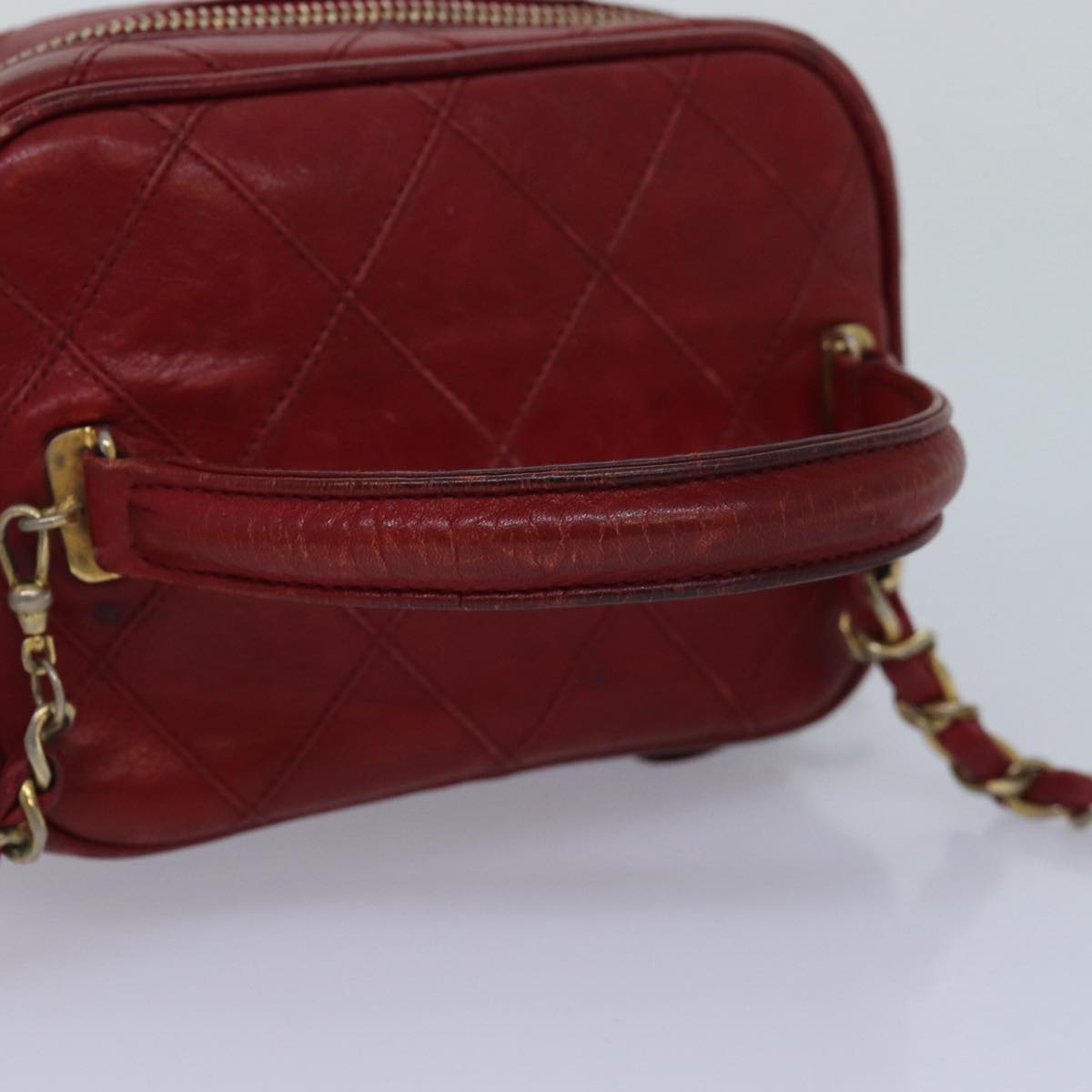 CHANEL Bicolore Chain Hand Bag Leather Red CC yb605
