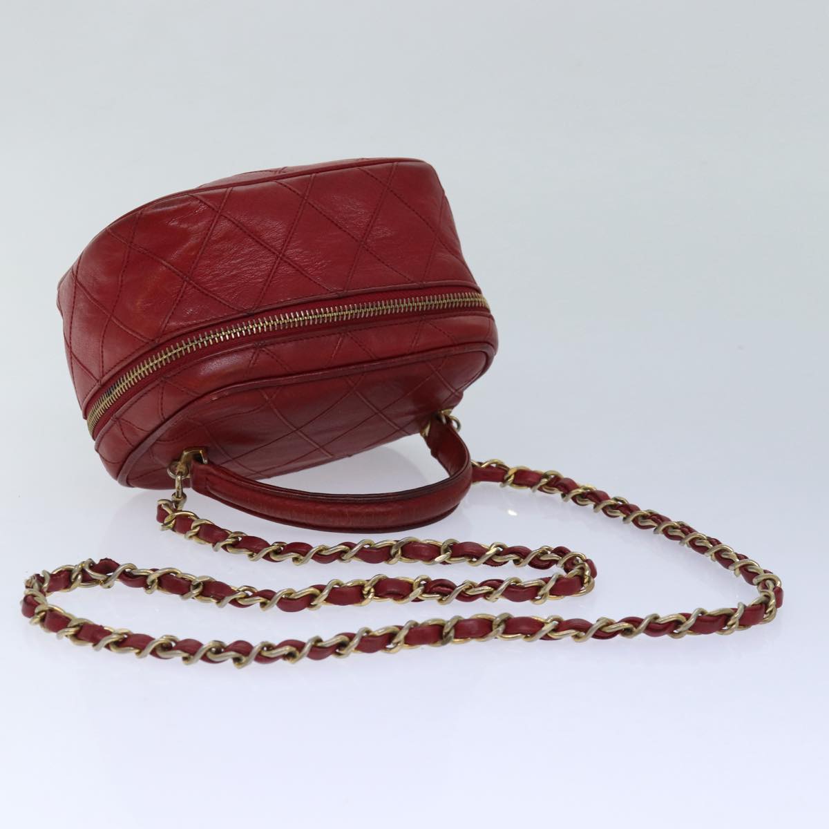 CHANEL Bicolore Chain Hand Bag Leather Red CC yb605