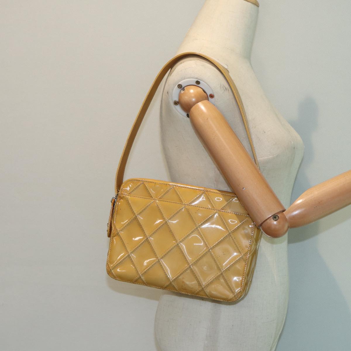 CHANEL Bicolore Shoulder Bag Enamel Yellow Silver CC yb674