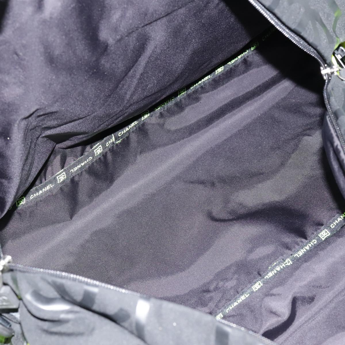 CHANEL Sports Line Boston Bag Nylon Black Silver CC yb680