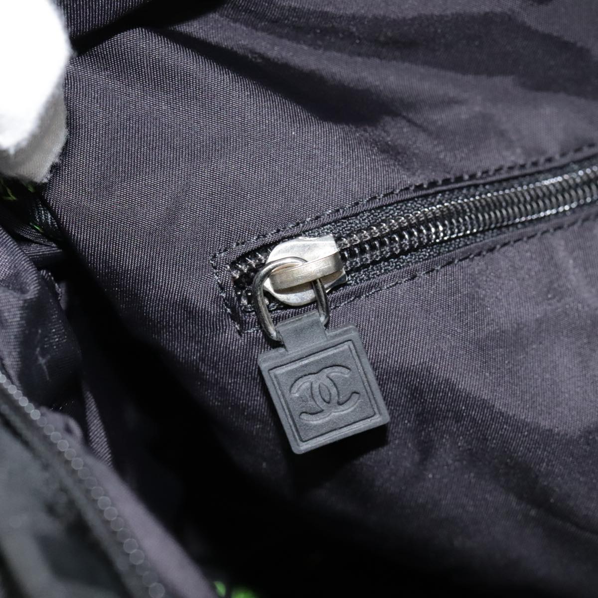 CHANEL Sports Line Boston Bag Nylon Black Silver CC yb680