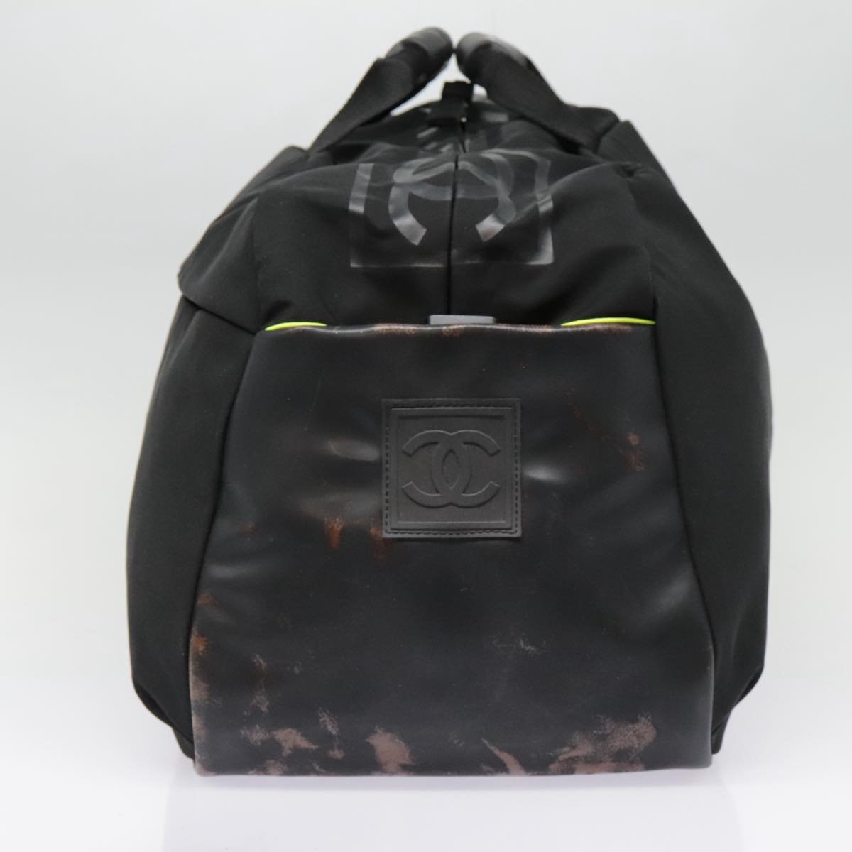 CHANEL Sports Line Boston Bag Nylon Black Silver CC yb680