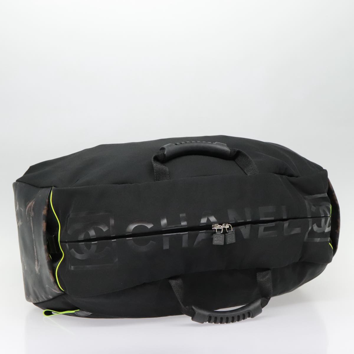 CHANEL Sports Line Boston Bag Nylon Black Silver CC yb680