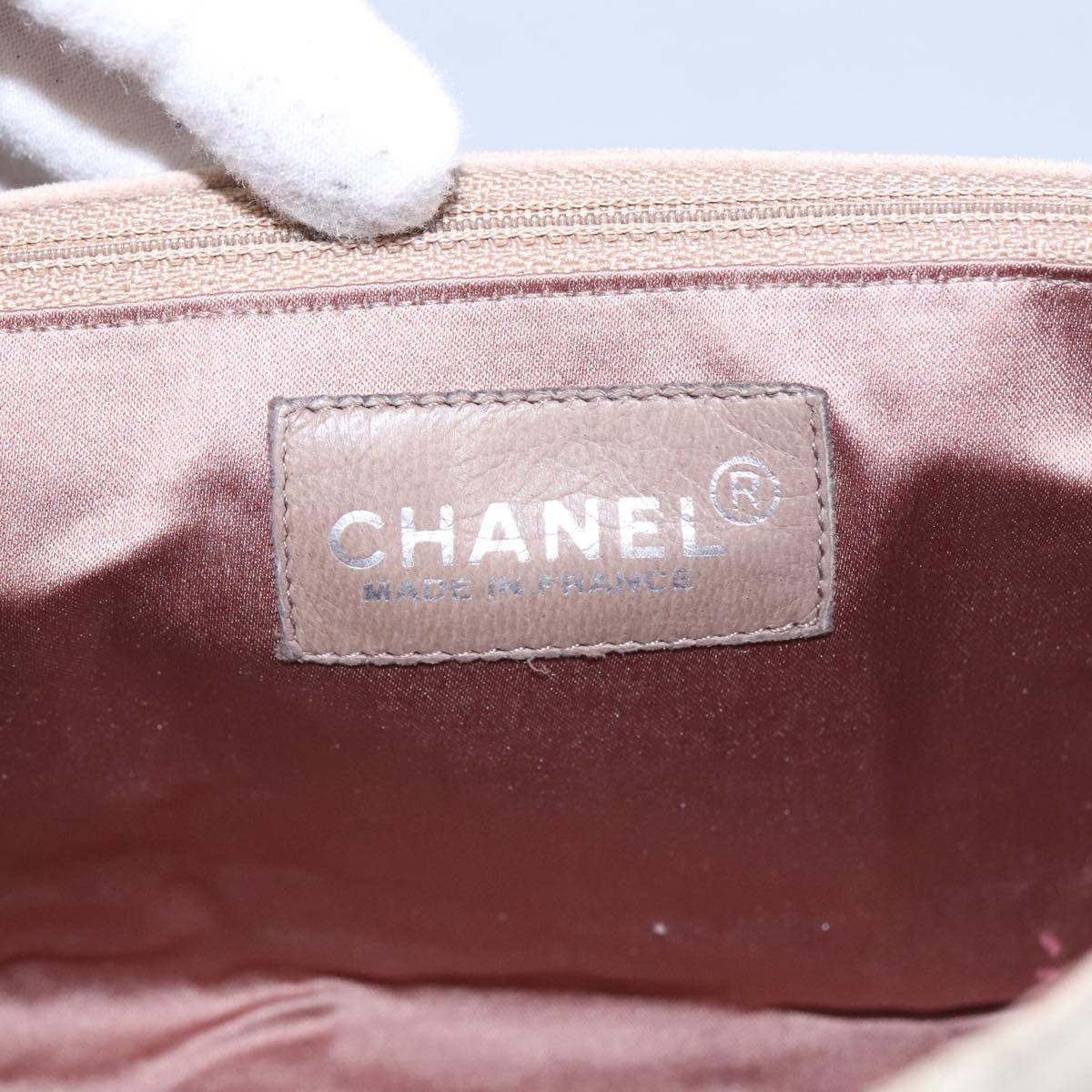 CHANEL Choco Bar Chain Shoulder Bag Suede Beige CC yb716