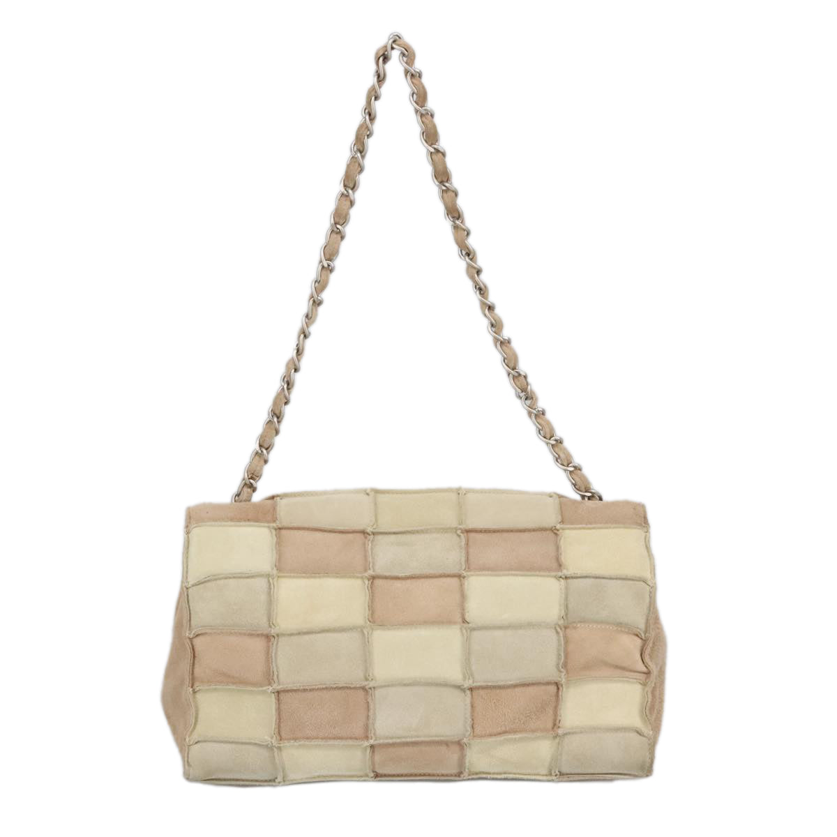 CHANEL Choco Bar Chain Shoulder Bag Suede Beige CC yb716