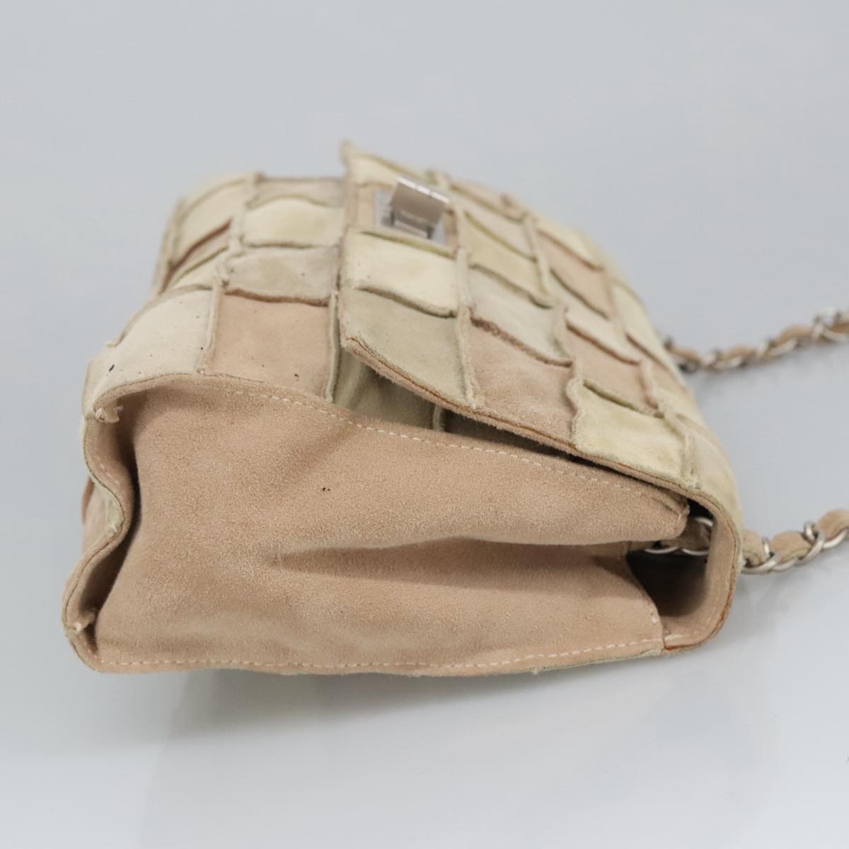 CHANEL Choco Bar Chain Shoulder Bag Suede Beige CC yb716