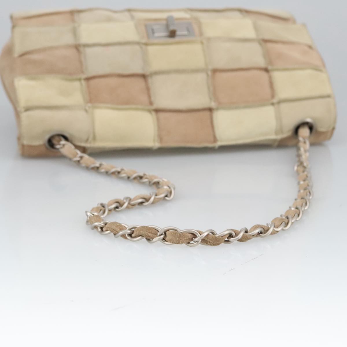 CHANEL Choco Bar Chain Shoulder Bag Suede Beige CC yb716