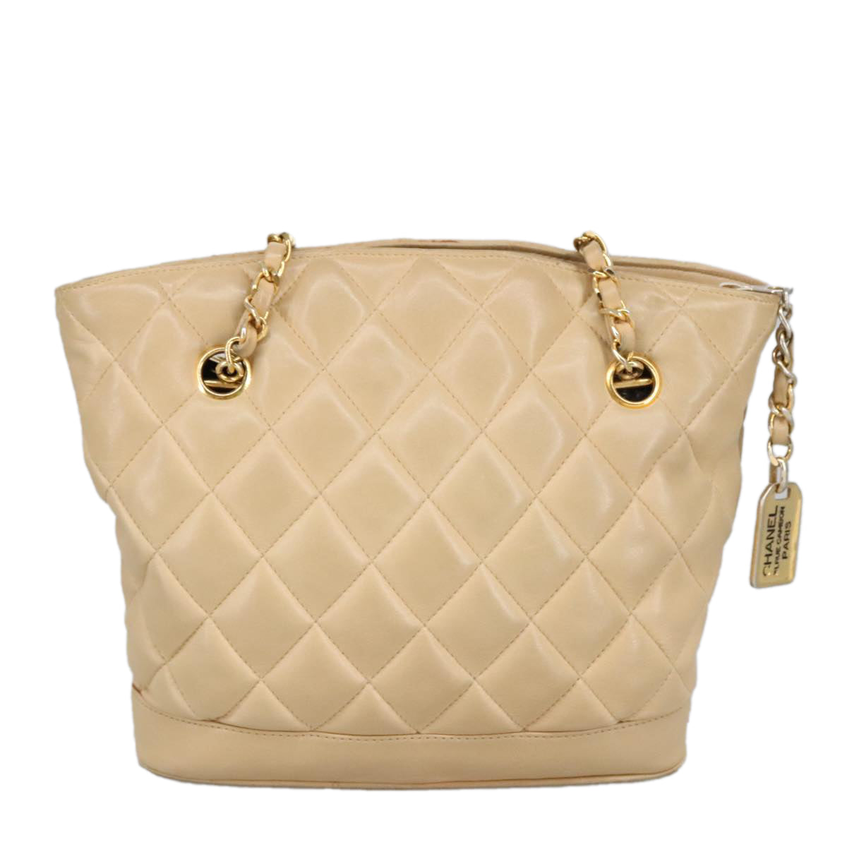 CHANEL Matelasse Chain Shoulder Bag Leather Beige CC yb718