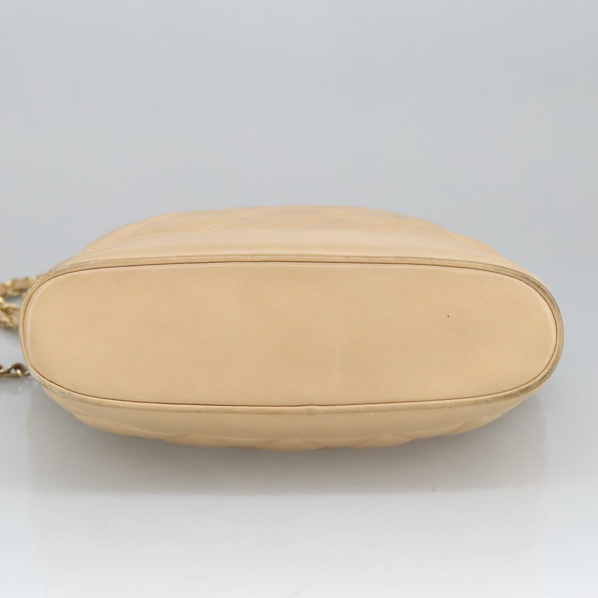 CHANEL Matelasse Chain Shoulder Bag Leather Beige CC yb718