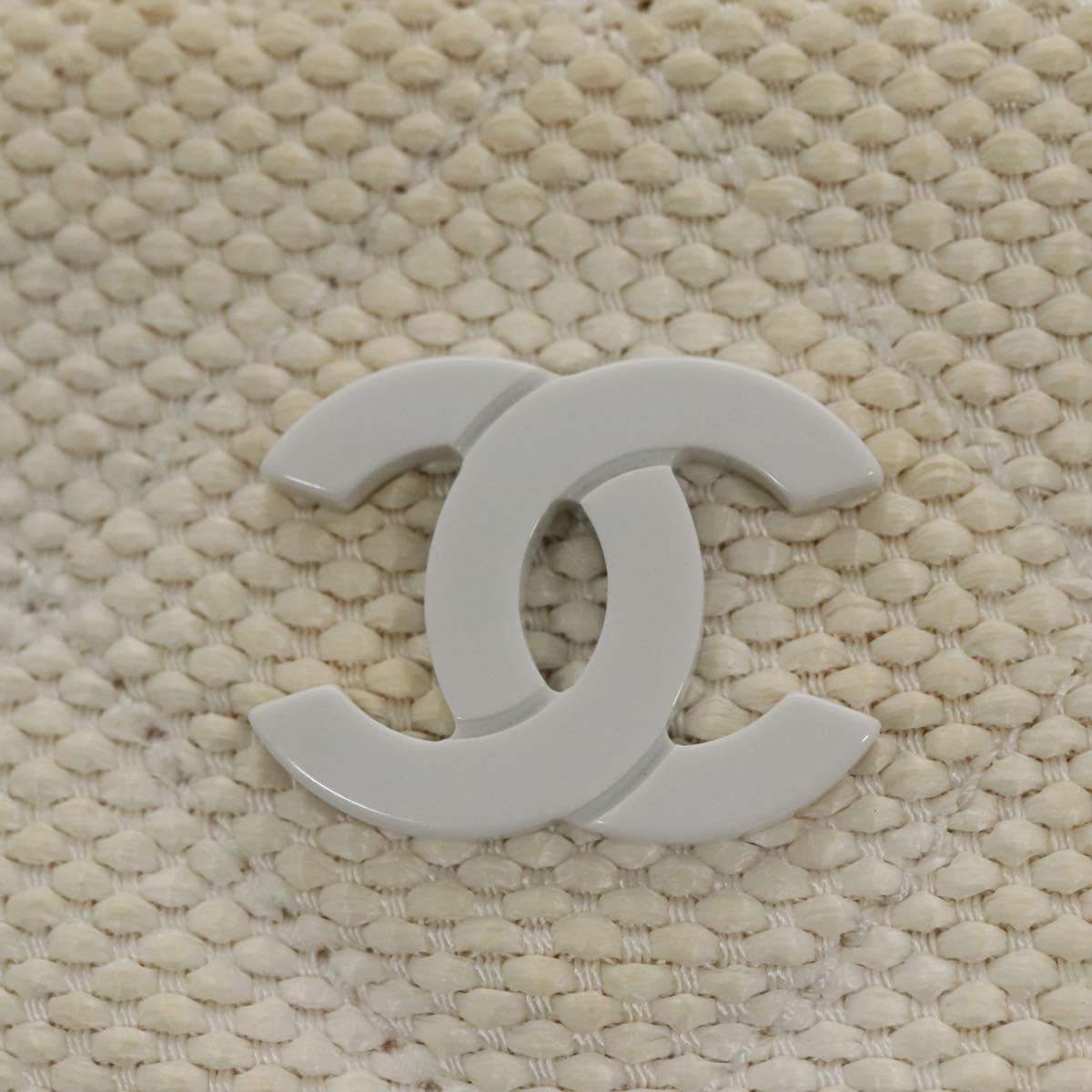 CHANEL Matelasse Chain Tote Bag Raffia White CC yb722