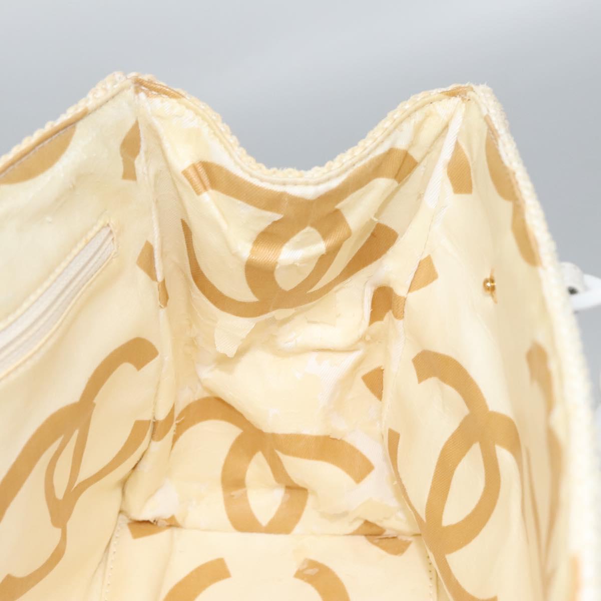 CHANEL Matelasse Chain Tote Bag Raffia White CC yb722