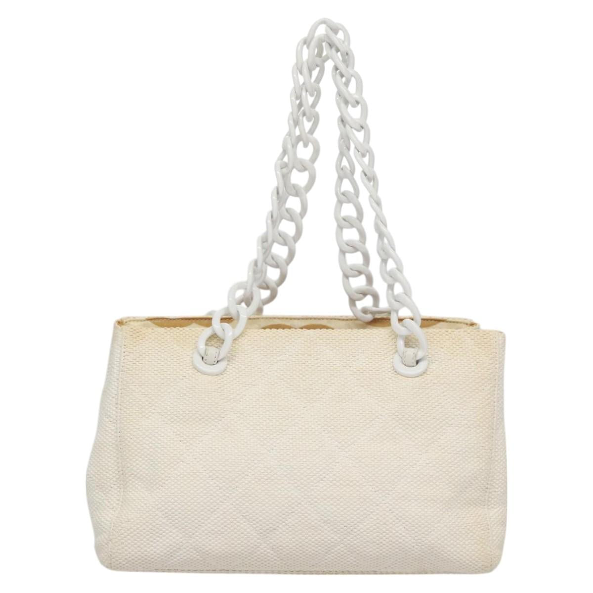CHANEL Matelasse Chain Tote Bag Raffia White CC yb722