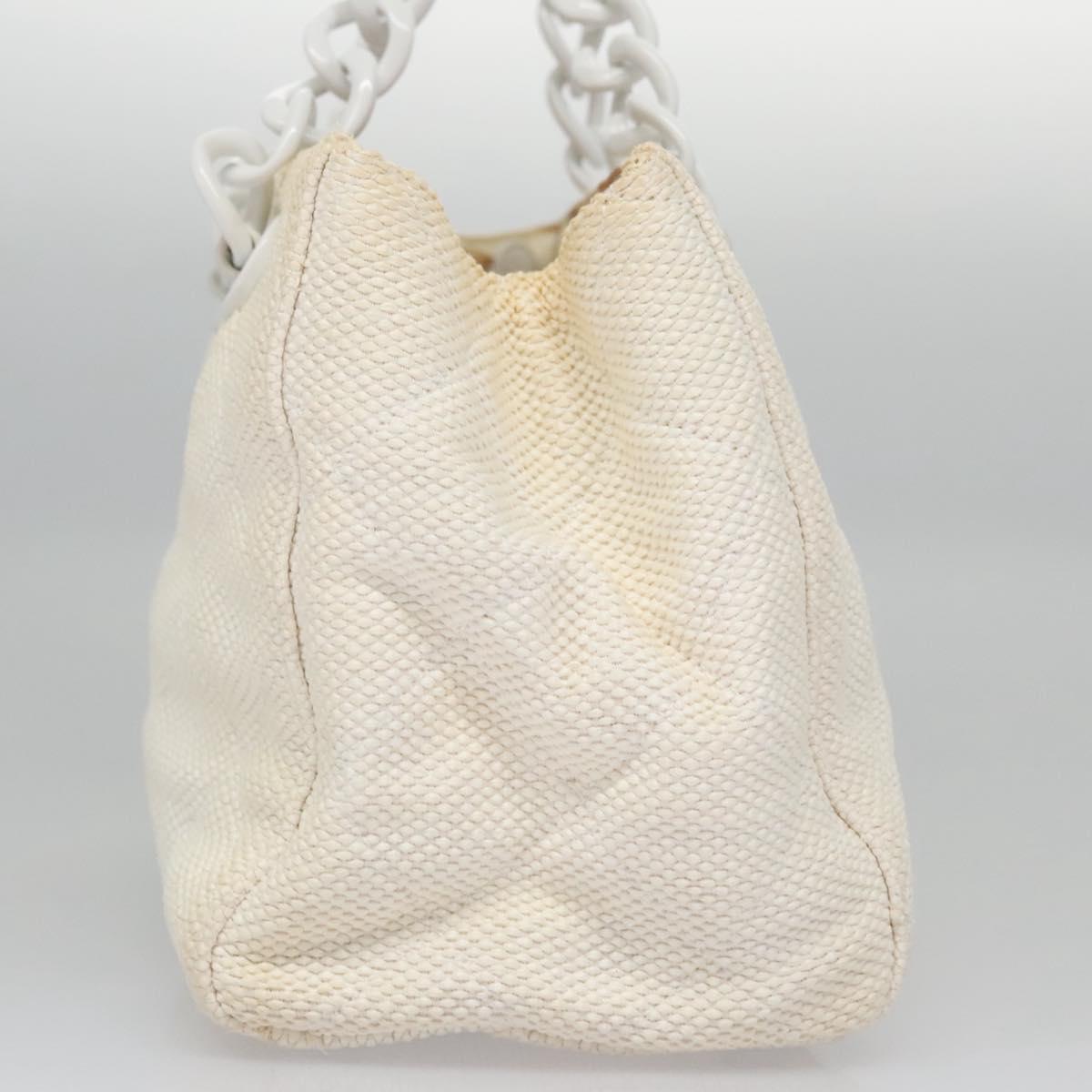 CHANEL Matelasse Chain Tote Bag Raffia White CC yb722