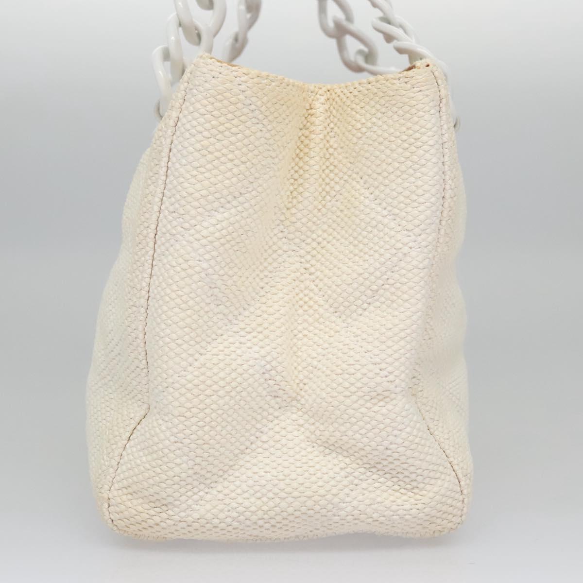 CHANEL Matelasse Chain Tote Bag Raffia White CC yb722