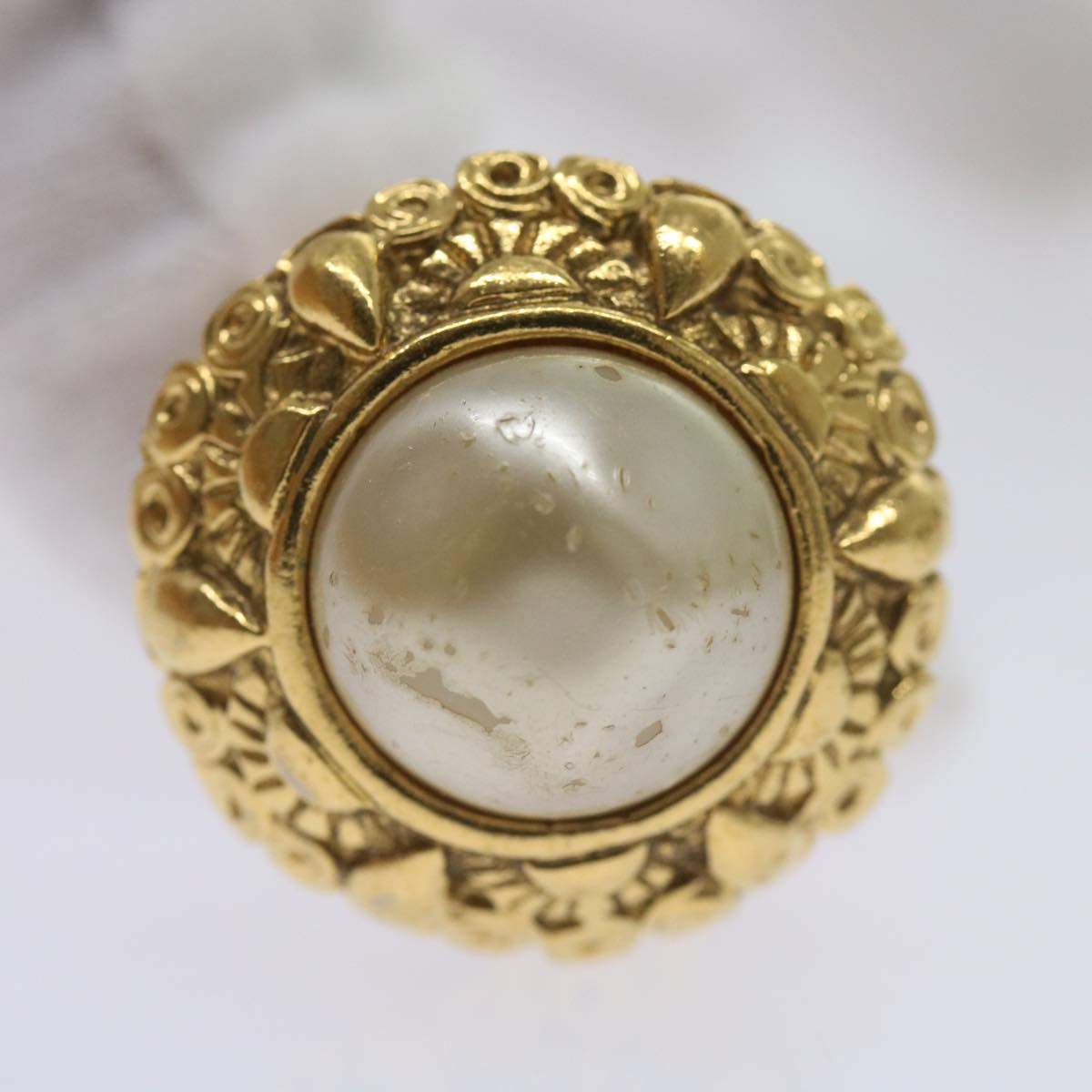 CHANEL Pearl Earring Gold Tone CC yk11111