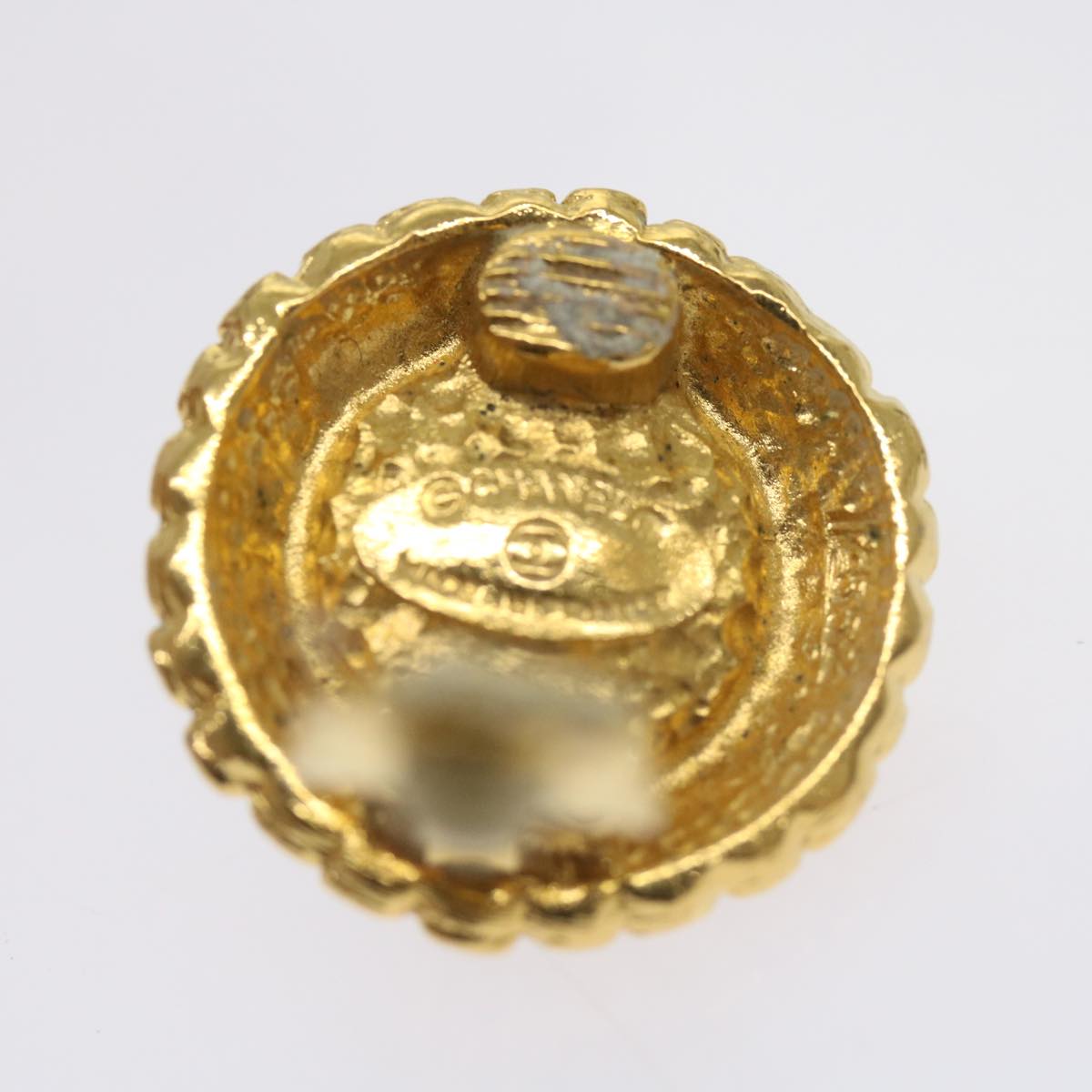 CHANEL Pearl Earring Gold Tone CC yk11111