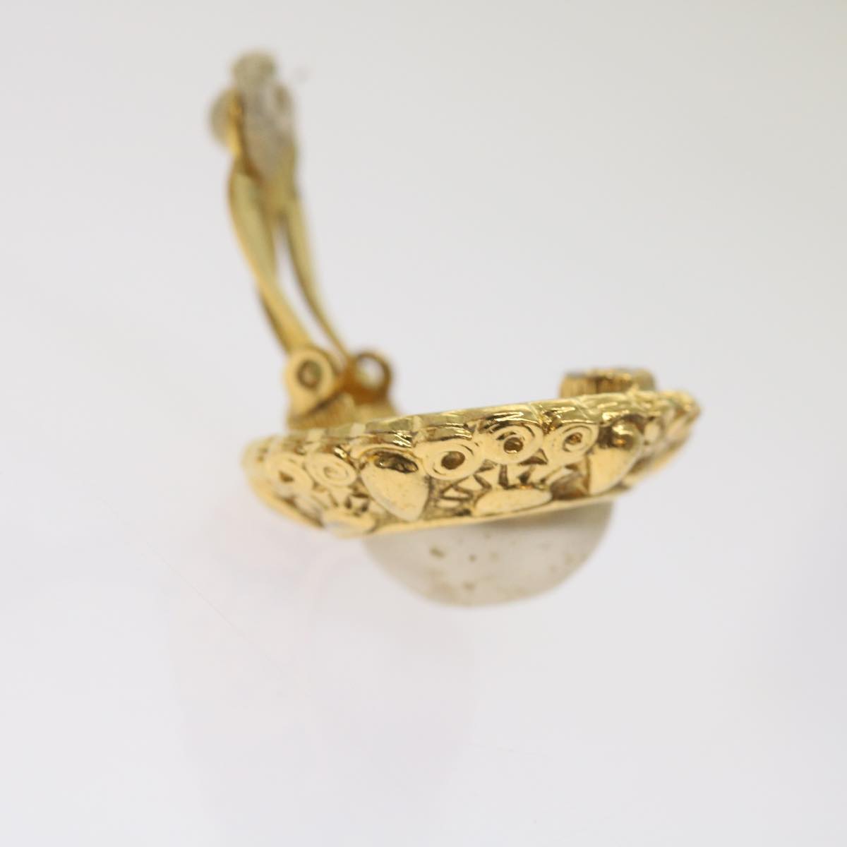 CHANEL Pearl Earring Gold Tone CC yk11111