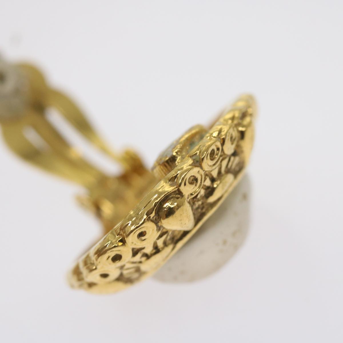 CHANEL Pearl Earring Gold Tone CC yk11111